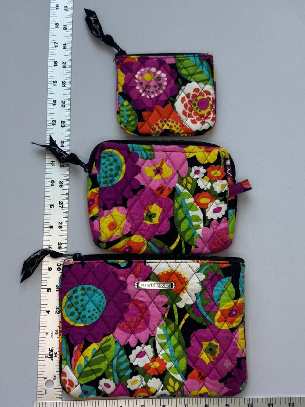 Vera Bradley Va Va Bloom Set of 3 Zip Pouches Cosmetic Bags